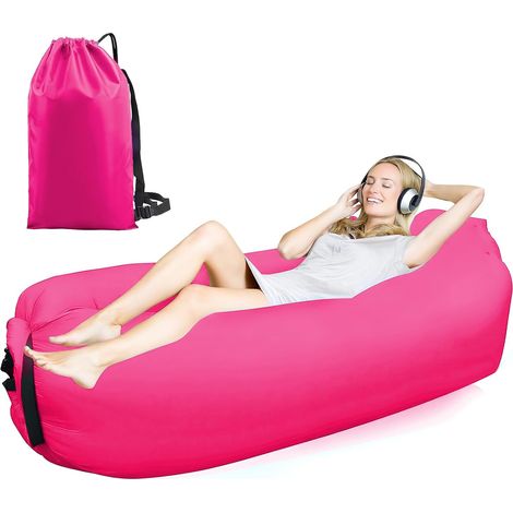 Aufblasbares Sofa 200x70cm Polyester Rot Rosa Für Camping Strand Outdoor