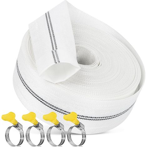 Flachschlauch 32 Mm, 20 M, Polyestergewebe, 4 Stahlschellen, Für Tauchpumpe, Poolentwässerung