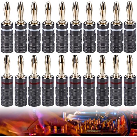 20 Bananenstecker, 4 Mm Vergoldete Anschlüsse, Reinkupfer Für Lautsprecherkabel, Verstärker