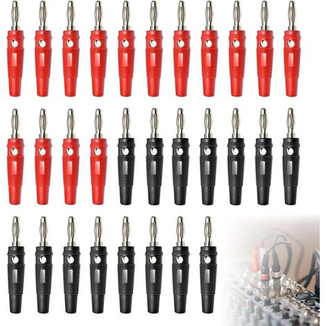 30 Bananenstecker, 4-mm-anschluss, Vernickeltes Eisen, Pvc, Schwarz/rot, Für Hifi-lautsprecher Und Verstärker