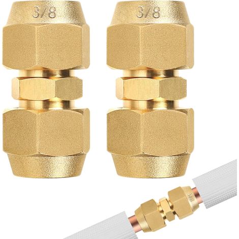Set Mit 2 Doppelfittings, Verstärktes Messing, 9,52 Mm Kupferrohre, Klimaanlage, Lötfrei