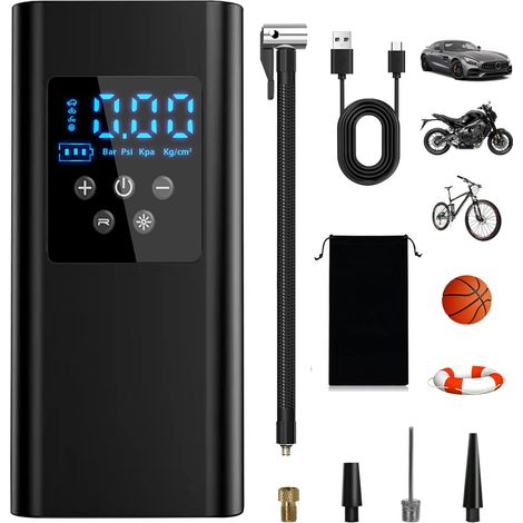 Luftkompressor, 150 Psi, 6000-mah-akku, Led-anzeige, 4 Düsen, Auto, Motorrad, Fahrrad