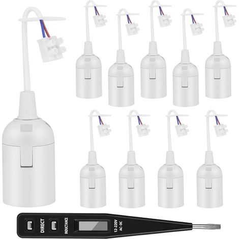 10er-pack E27-fassungen, 12 Cm Kabel, Weißer Kunststoff, Messing, Spannungsprüfer, Renovierung