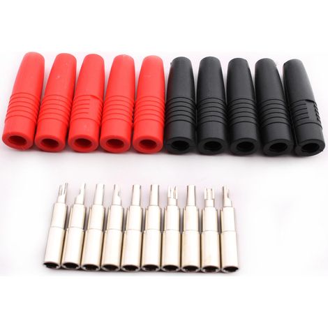 Packung Mit 10 Isolierten Bananensteckern, 4 Mm, Rot/schwarz, Lötverbinder Für Elektrische Prüfungen