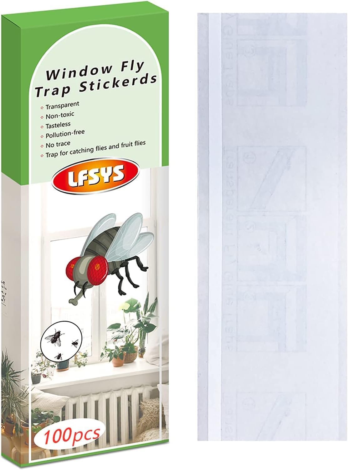 Packung Mit 100 Fliegenfallen, Transparente Papierklebestreifen, Wasserfest, Für Den Innen- Und Außenbereich