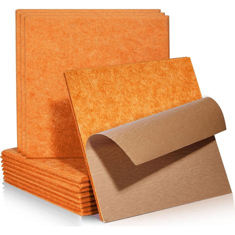 Packung Mit 12 Akustikpaneelen, Selbstklebend, Quadratisch, Aus Hochdichter Polyesterfaser, Für Studiowände Und -decken