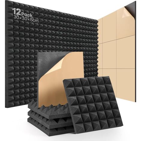 Packung Mit 12 Selbstklebenden Akustikschaumstoffplatten (30 X 30 X 5 Cm) Zur Schalldämmung Für Studio Oder Büro