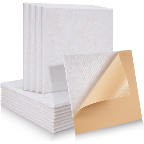 Packung Mit 12 Akustikpaneelen, Selbstklebende Quadrate, Polyesterfaser, Wand Und Decke, 30 X 30 X 0,9 Cm