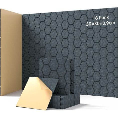 Set Mit 18 Selbstklebenden Akustikpaneelen 30x30x0,9cm Für Wände Und Decken In Studios Und Büros