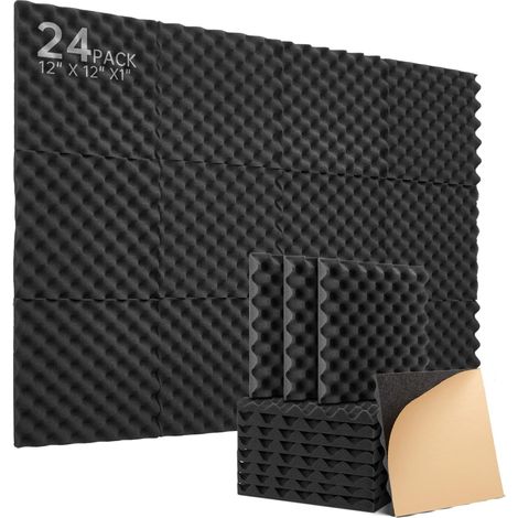 Set Mit 24 Akustikpaneelen, Hochdichter Schaumstoff 30x30x2,5cm, Selbstklebende Schalldämmung Für Studios