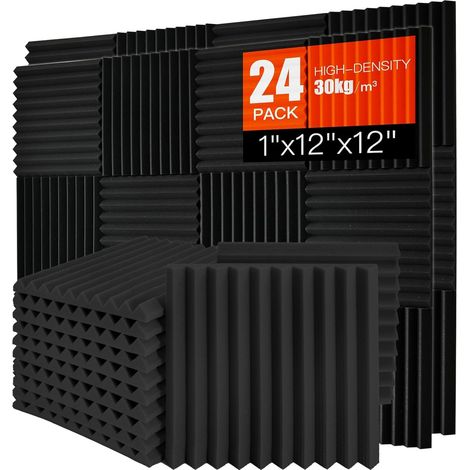 Set Mit 24 Hochdichten Akustikschaumstoffplatten (30 X 30 X 2,5 Cm), Schwer Entflammbar, Für Studio Und Büro