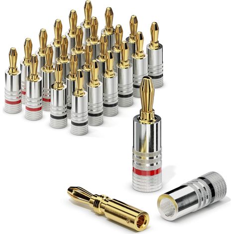 24 Bananenstecker, 24-karätig Vergoldet, Rot-schwarze Farbcodierung, Für Hifi-lautsprecherkabel