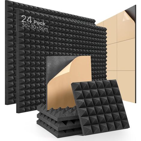 Set Mit 24 Selbstklebenden Akustikschaumstoffplatten (30 X 30 X 5 Cm) – Hochdichte Schalldämmung Für Studio Und Büro