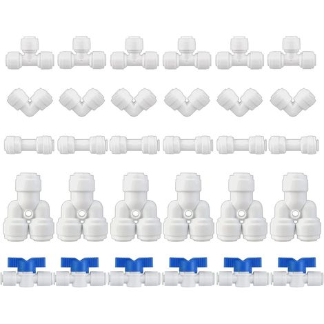30 1/4-zoll-umkehrosmose-schlauchverschraubungen, Y-typ, T-typ, I-typ, L-typ, Absperrventil, Kühlschrank