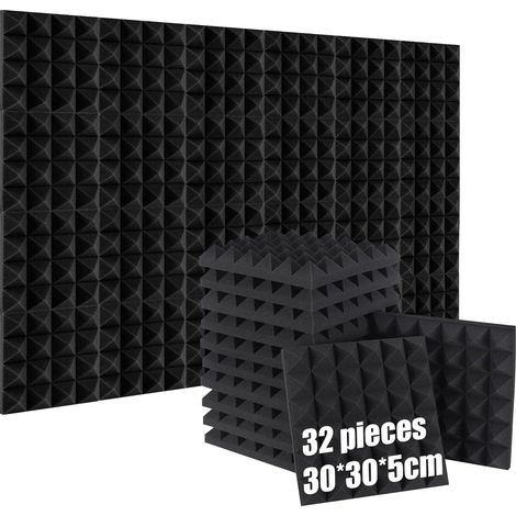 Packung Mit 32 Akustikschaumstoffplatten, 30 X 30 X 5 Cm, Hohe Dichte, Schwer Entflammbar, Schallabsorbierend Für Studio Und Kino
