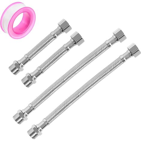 4-teiliges 3/8"-flexschlauchset, 20 Cm Und 10 Cm, Geflochtener Edelstahl, Für Küchen- Und Badezimmerarmaturen