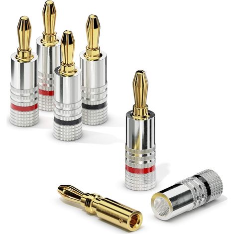 Set Mit 4 Bananensteckern, 24 Karat Vergoldet, 6 Mm² Kabel, Farbcodiert, Hifi-system