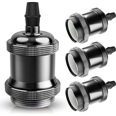 4-teiliges E27-fassungsset, Keramik, Perlschwarz, Aluminium, Hitzebeständig, Retro-pendelleuchte