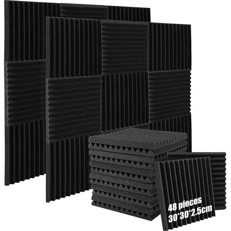 Packung Mit 48 Akustikschaumstoffplatten, 30 X 30 X 2,5 Cm, Schwer Entflammbar, Hochdichtes Polyurethan, Für Studio Und Kino