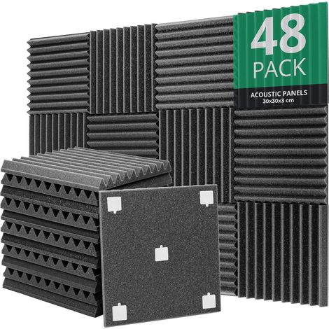 48 Akustikschaumstoffplatten, 30x30x3cm, Schwer Entflammbar, Für Studios, Büros, Tanzstudios