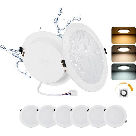 Set Mit 6 Led-einbaustrahlern, Dimmbar, 16 W, Ip44, Rund, 3000–6000 K, Ausschnitt 145–160 Mm, Küche/badezimmer