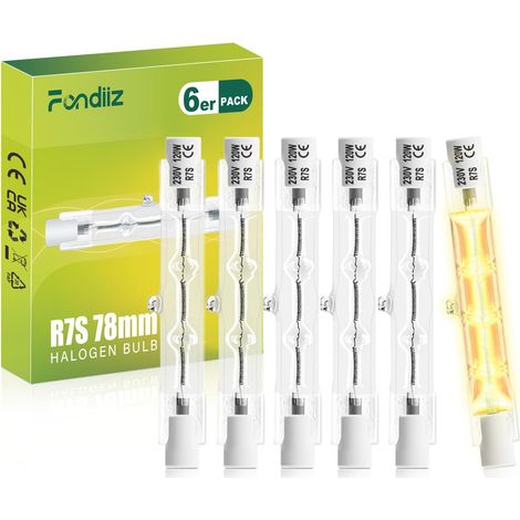 6er-pack R7s-glühbirnen, Dimmbar 0-100 %, 120 W Halogen, Warmweiß 2800 K, Für Außenstrahler
