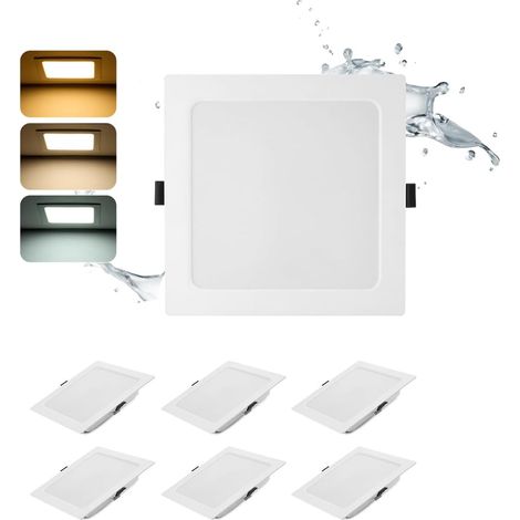 Set Mit 6 Quadratischen Led-einbaustrahlern, 16 W, Ip44, 3000–6000 K, Ausschnitt 145–160 Mm, Für Badezimmer