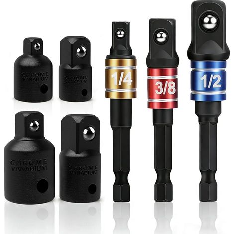 7-teiliges Steckschlüssel-adapterset 1/2", 3/8", 1/4", Reduzierstücke Aus Chrom-vanadium-stahl Für Bohrmaschinen, Schlagschrauber Und Heimwerkerbedarf