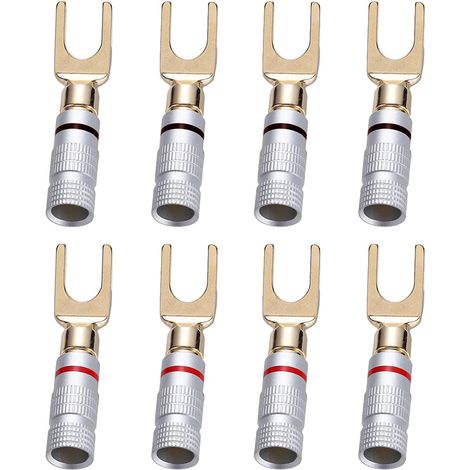 Stück 45-grad-gabelstecker, Vergoldet, Für Lautsprecher, Schwarzes Und Rotes Audiokabel