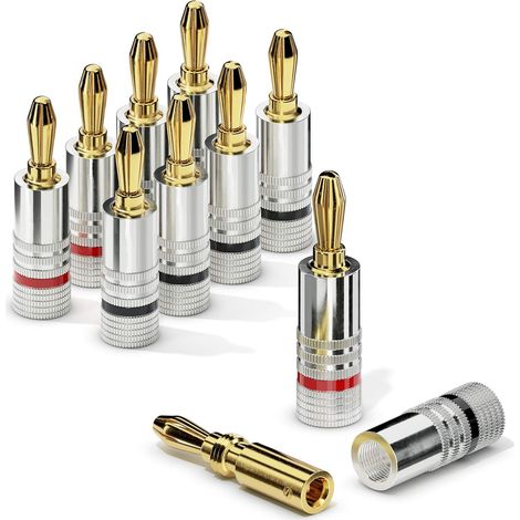 Set Mit 8 Bananensteckern, 24 Karat Vergoldet, 6 Mm² Kabel, Rot/schwarz Farbcodiert, Hifi-system