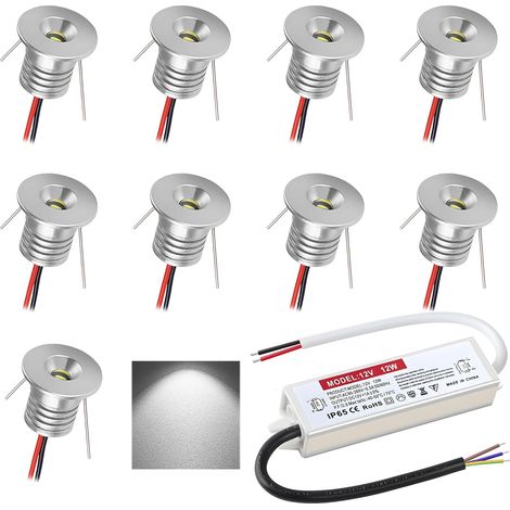 Set Mit 9 Led-einbaustrahlern, 1 W, 12 V, Ip65, Aluminium, 16 Mm Einbauöffnung, Für Küche, Treppenhaus, Schrank