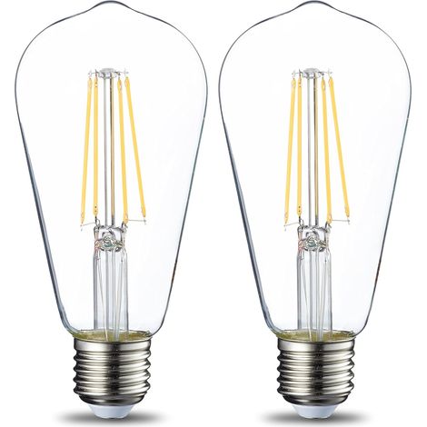 2er-pack Vintage-led-glühbirnen, Edison-sockel E27 St64, 6 W, Klarer Glühfaden, Nicht Dimmbar [energieklasse E]