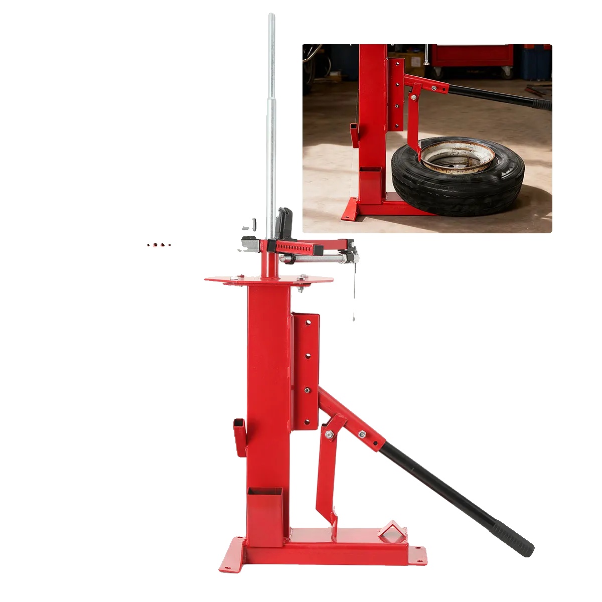 Manueller Reifenmontierapparat, Einstellbar Für Reifen Von 4 Bis 17 Zoll, Y-förmige Spannbacken Mit 13 Positionen, Stahlkonstruktion, Abmessungen 48 Cm X 60 Cm X 129 Cm, Gewicht 28 Kg