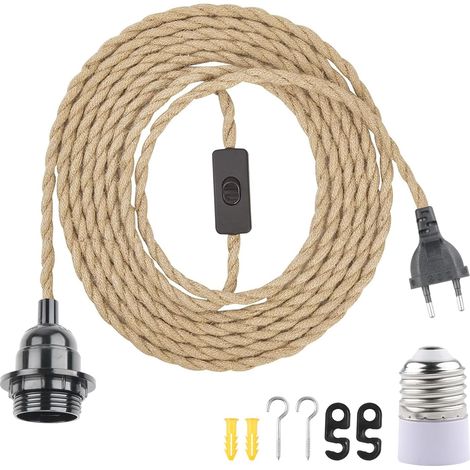 E27-fassung, 6 M Hanfkabel, Schalter, Eu-stecker, Metall, Kunststoff, Wohnzimmer, Schlafzimmer, Bar