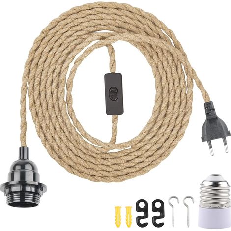 E27-fassung, 8 M Hanfkabel, Schalter, E14-adapter, Eu-stecker, Für Eine Selbstgebaute Wohnzimmer-pendelleuchte