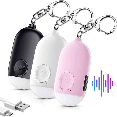 Persönlicher Alarm Für Frauen Zur Selbstverteidigung, Schlüsselanhänger, Polizeilich Geprüft, 130 Db, Wiederaufladbare Led-taschenlampe, Wasserdichter Alarm, Geeignet Für Kinder Und Senioren, 3 Stück,