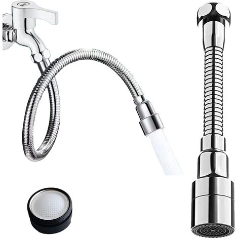 Wasserhahnverlängerung 30 Cm, 22 Mm Edelstahl, 360° Drehbarer, Flexibler Schlauch, 24 Mm Luftsprudler, Küche/badezimmer