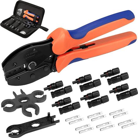 27-teiliges Crimp-set Für Solarmodule, Bestehend Aus: 6 Paar Stecker/buchsen Für Solarkabel, 1 Crimpzange, 2 Verstellbaren Schraubenschlüsseln Und Einem Verdrahtungsset Für Solarmodule.
