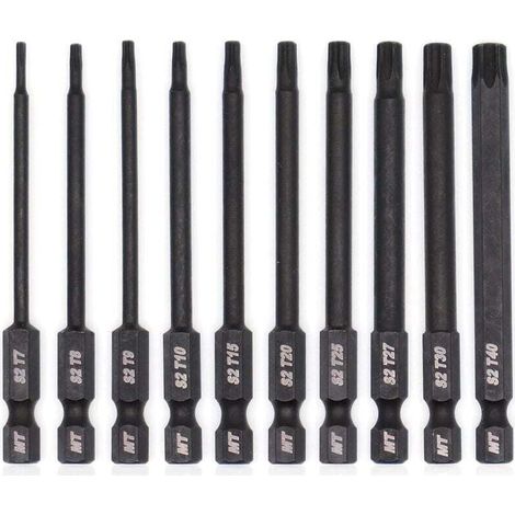Set Mit 10 Torx-bits Für Schraubendreher, Bohrmaschinen Und Schlagschrauber, Hochtemperaturbeständig, Mit Fortschrittlicher Wärmebehandlung Und Phosphatierung, 8 Cm