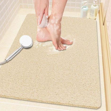 Rutschfeste Badematte, 61 X 41 Cm, Mit Wasserablauf, Pvc-luffa-badematte (phthalatfrei) Für Badewanne Und Waschbecken, Schnelltrocknend, Khaki