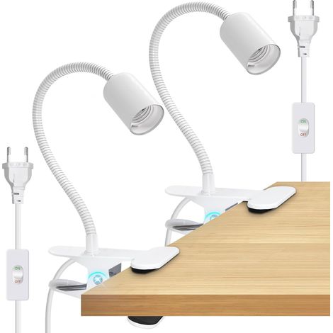 E27-klemmlampe Fürs Bett, 2er-pack, E27-klemmfassung Mit Schalter Und 220 Cm Kabel, Leselampe Mit Metallklemme, 35 Cm Langer, Verdickter Schwanenhals-klemmstrahler, Für Den Tisch
