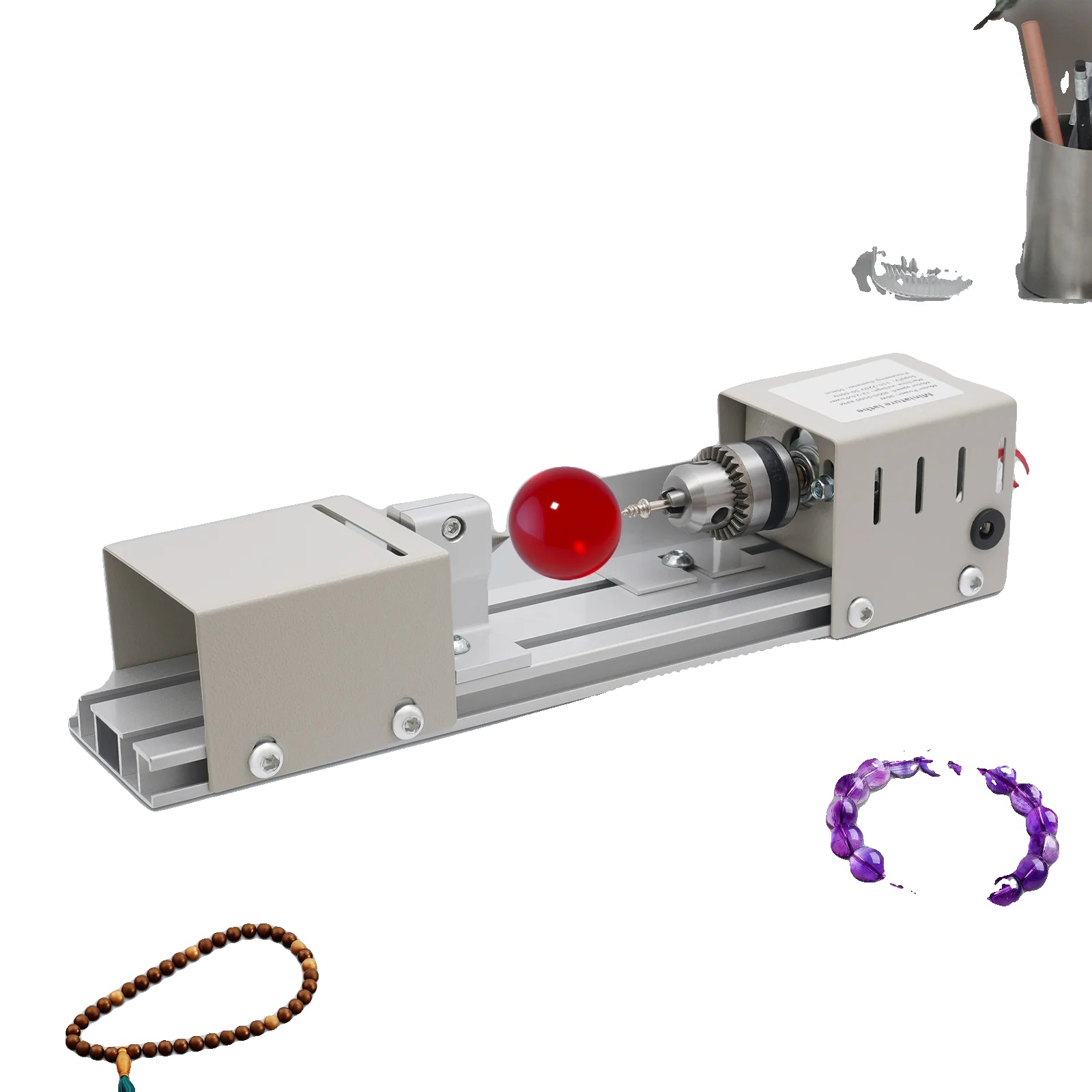 Mini-drehmaschine, 96 W Leistung, 7 Geschwindigkeitsstufen, Einstellbarer Überhang, Spannbereich Von 0,5 Bis 6 Mm, Abmessungen 42,2 X 16 X 14 Cm