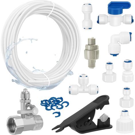 25-teiliges Schlauchverbinder-set, 15 M 1/4"-wasserzulaufschlauch, Til-fittings, Ventil, Rohrschneider Für Kühlschrank