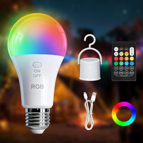 Wiederaufladbare E27 Rgb-led-lampe, 7 W, Fernbedienung, Timer, Campingdekoration