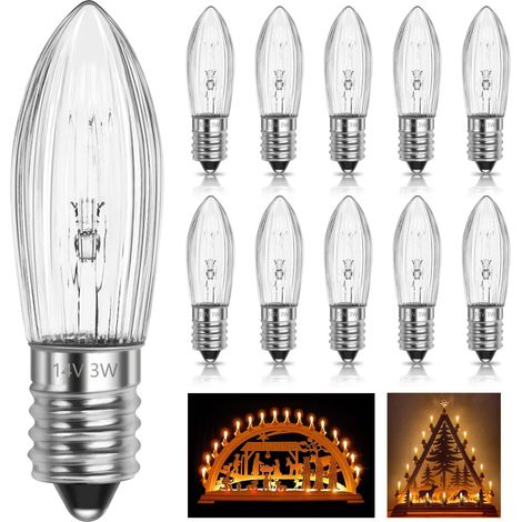 Packung Mit 10 E10 14v 3w Kerzenlampen, 16-polig, Warmweiß, Für Weihnachtsbögen Und Girlanden