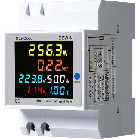 Din-schienen-energiezähler, 6-in-1-lcd, 40–300 V, 100 A, Polycarbonat, Industrietauglich