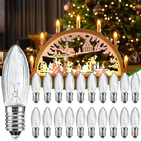 Packung Mit 20 E10-glühbirnen, 34 V, 3 W, Warmweiß, Kleiner Schraubsockel, Kerzenform Für Weihnachtsbeleuchtung