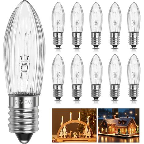 10er-pack E10 55v 3w Kerzenlampen, 4-punkt-warmweiß, Für Weihnachtslichterbögen Und Lichterketten Im Innenbereich