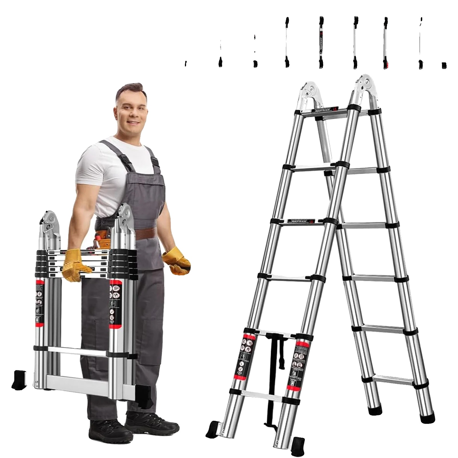 Teleskopleiter, 5 Meter Hoch, Edelstahlkonstruktion, 5m