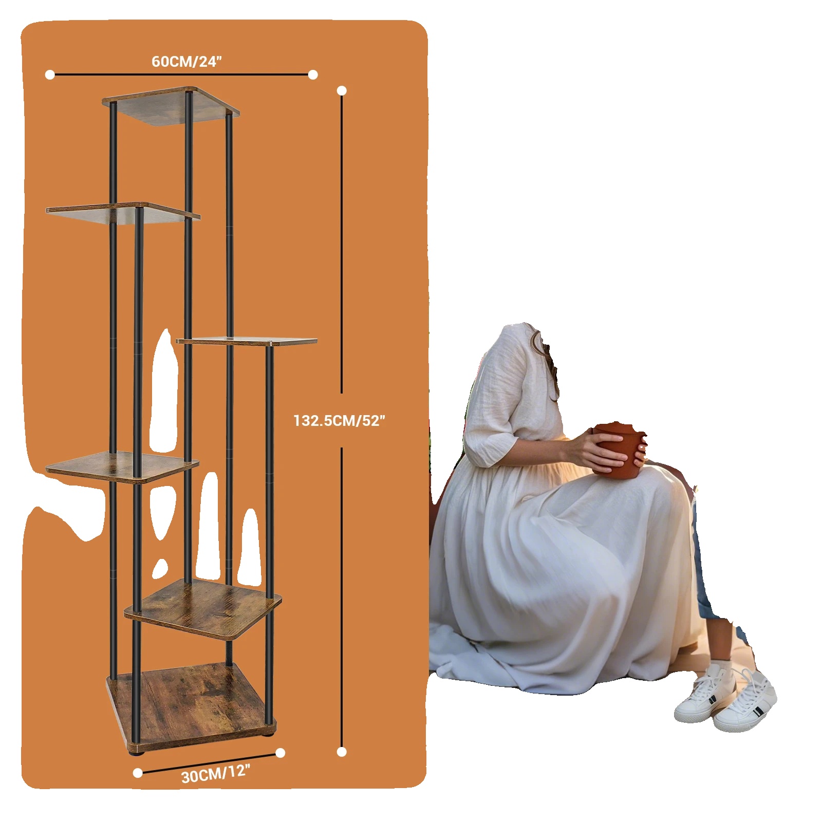 Pflanzenregal, Mehrstufiges Design, Stabiler Metallrahmen, 6 Ebenen